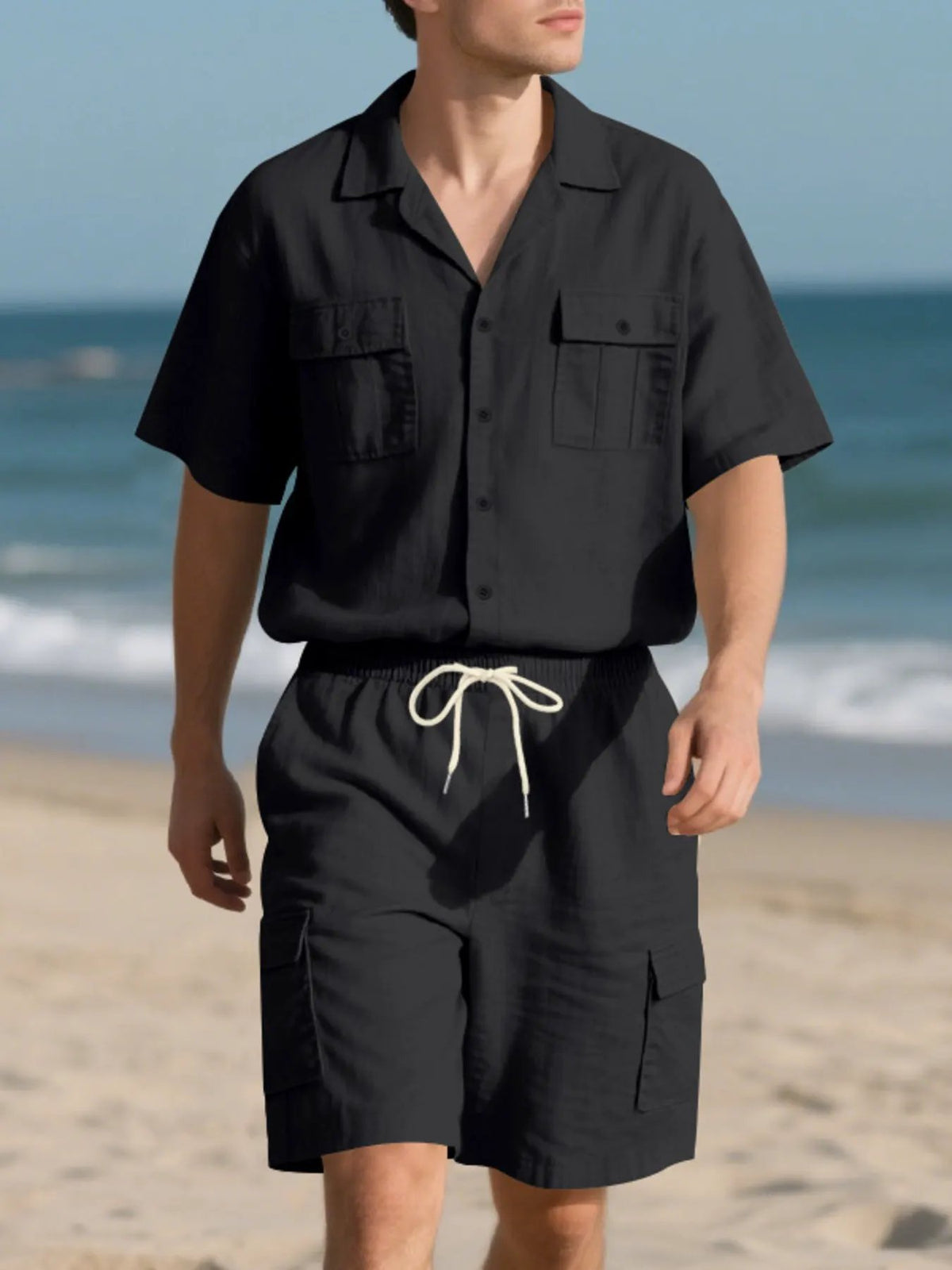 Men's Full Size Button Up Shirt and Shorts Set Plus Size by Trendsi