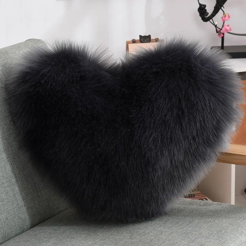 Throw Pillows Heart Shape Long Plush Fluffy Shaggy Cushion Cover Sofa Cushions Decorative Pillow Covers Pillowcase White by Maiden-Art
