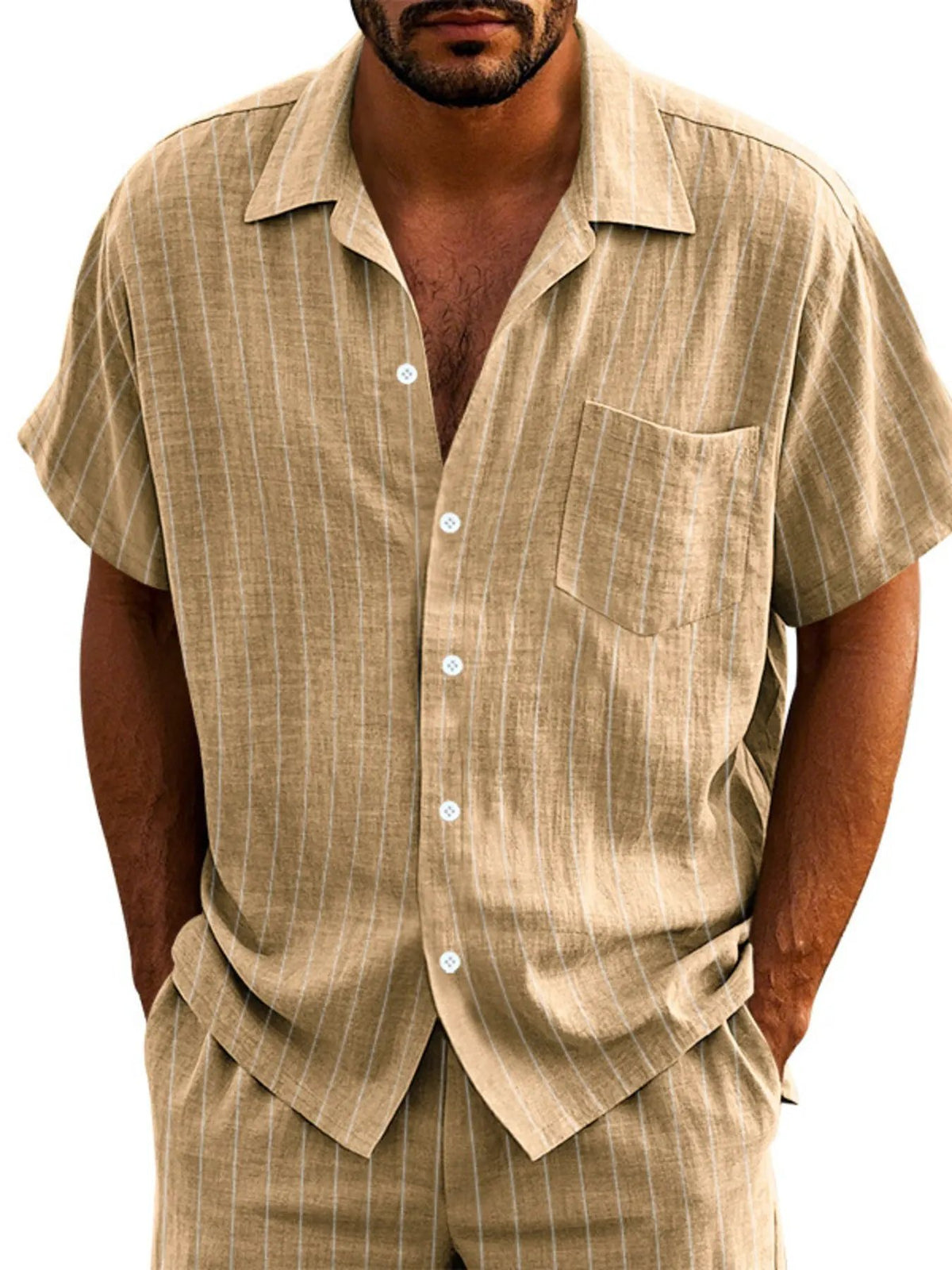Men's Full Size Casual Striped Short Sleeve Shirt Plus Size by Trendsi