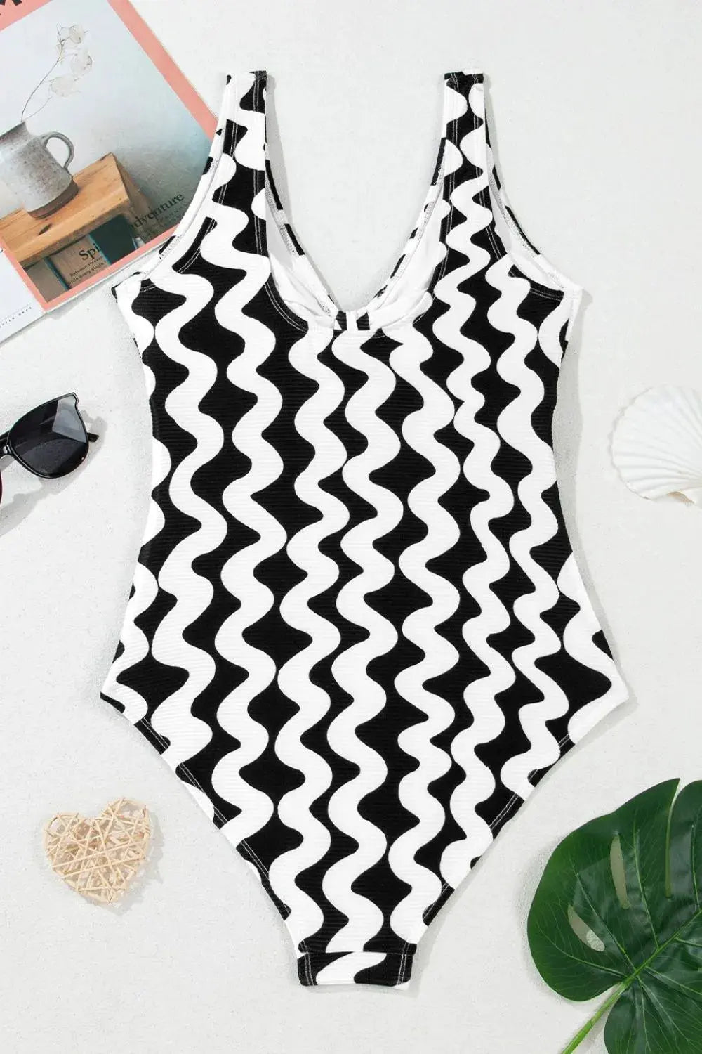 Tied Front Contrast Striped One-Piece Swimsuit by Partner Label