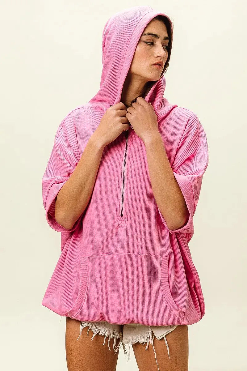 BiBi Vintage Washed Waffle Thermal Hoodie by BiBi