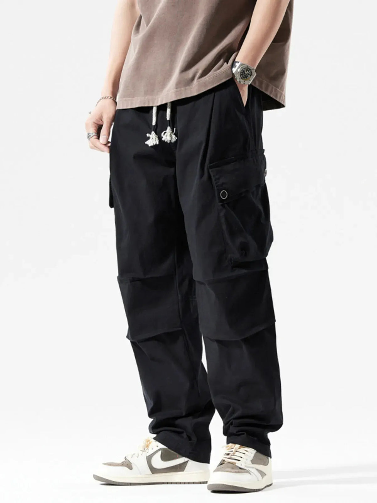 Men's Full Size Loose Fit Multi-Pocket Cargo Pants Plus Size by Partner Label