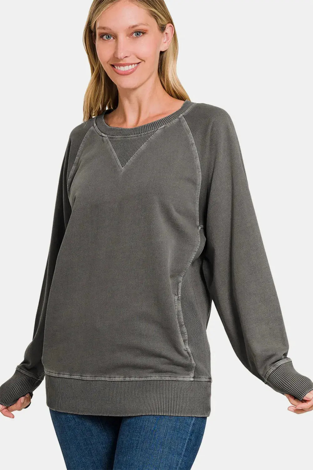 Zenana Round Neck Long Sleeve Sweatshirt by Zenana