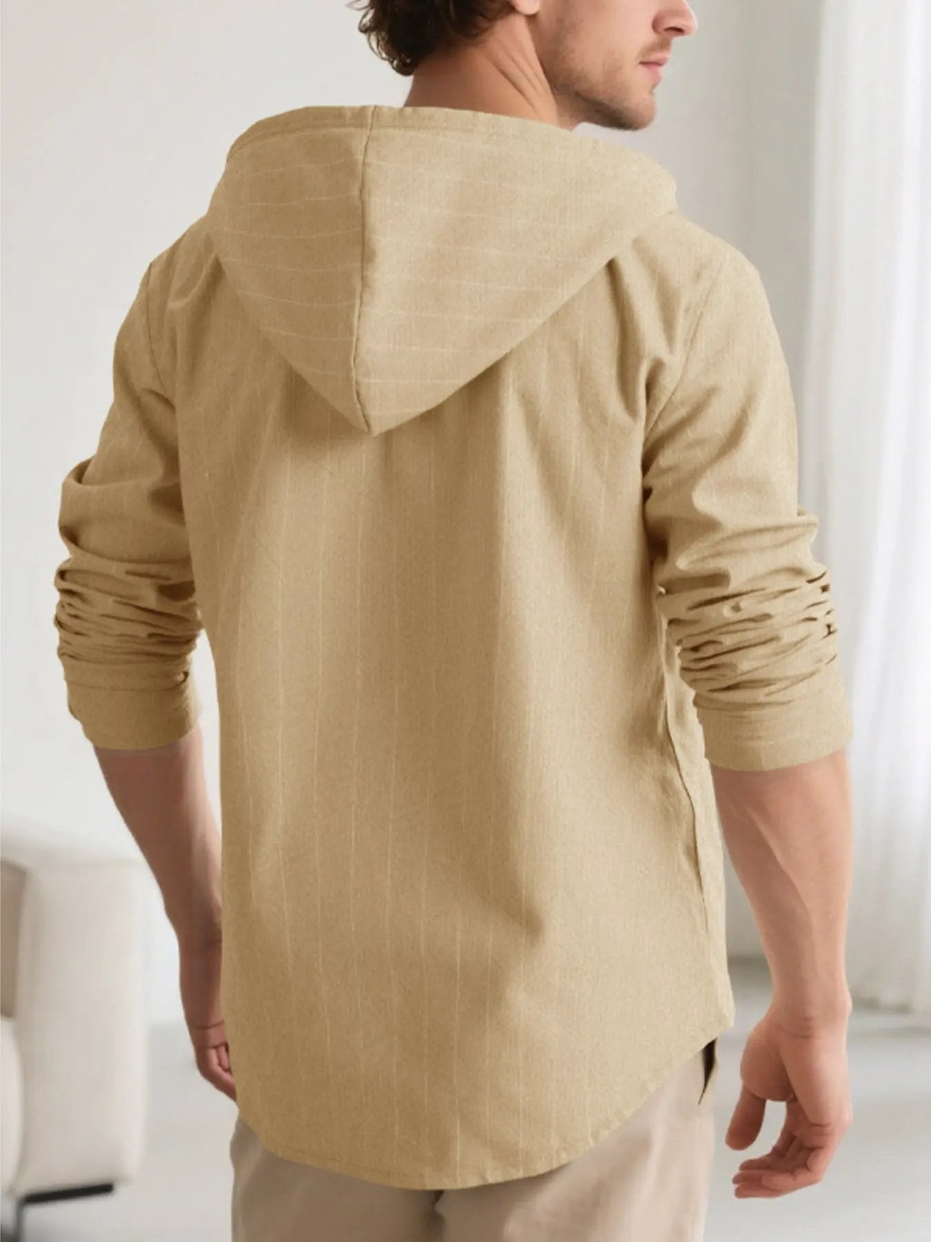 Men's Full Size Drawstring Hooded Button Up Shirt Plus Size by Trendsi