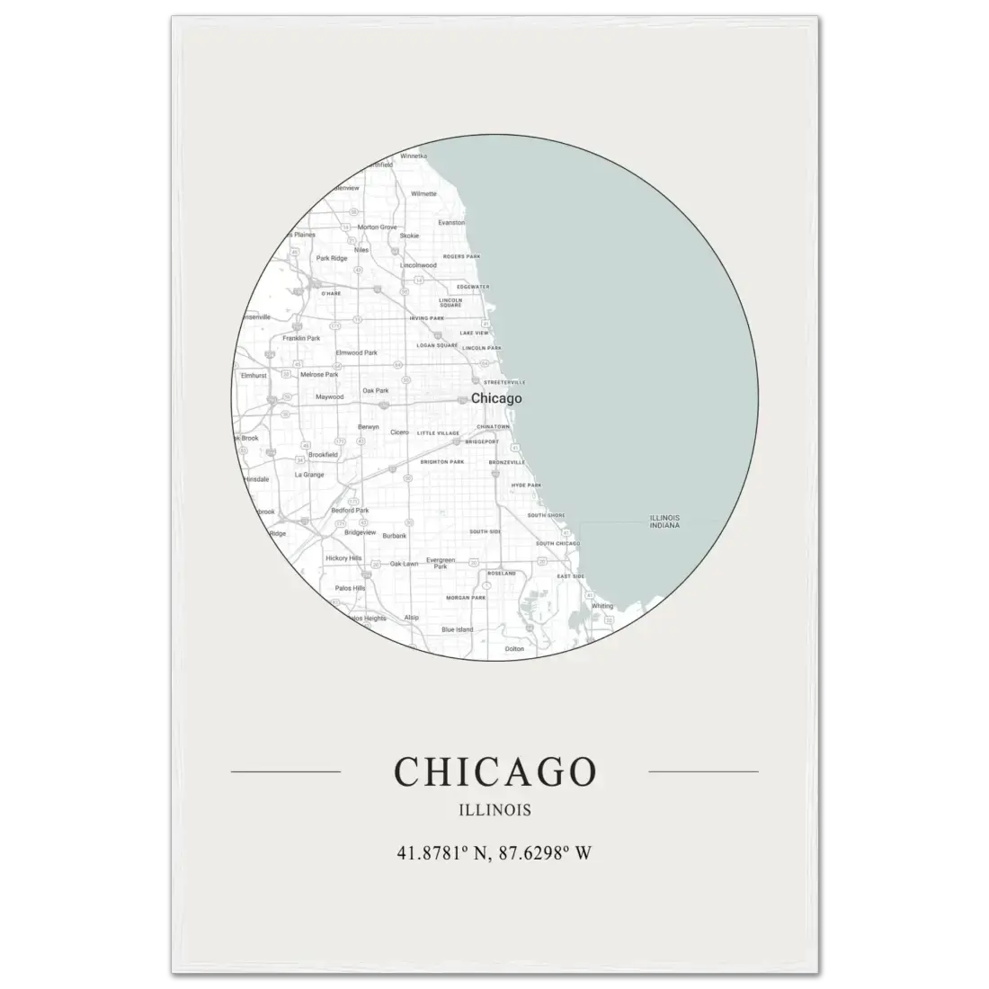 Chicago, Illinois minimalist map poster by Art-O-Rama Shop