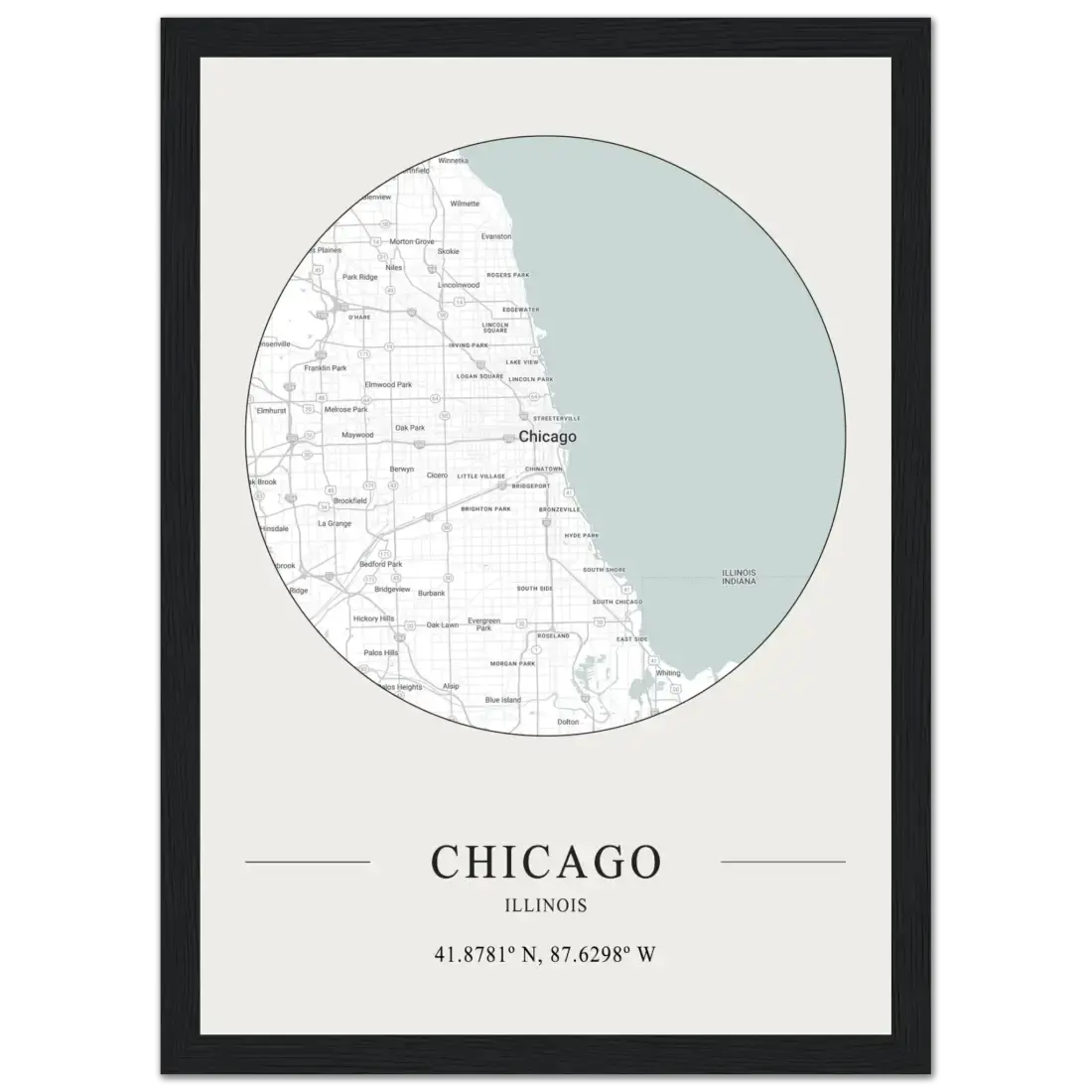 Chicago, Illinois minimalist map poster by Art-O-Rama Shop