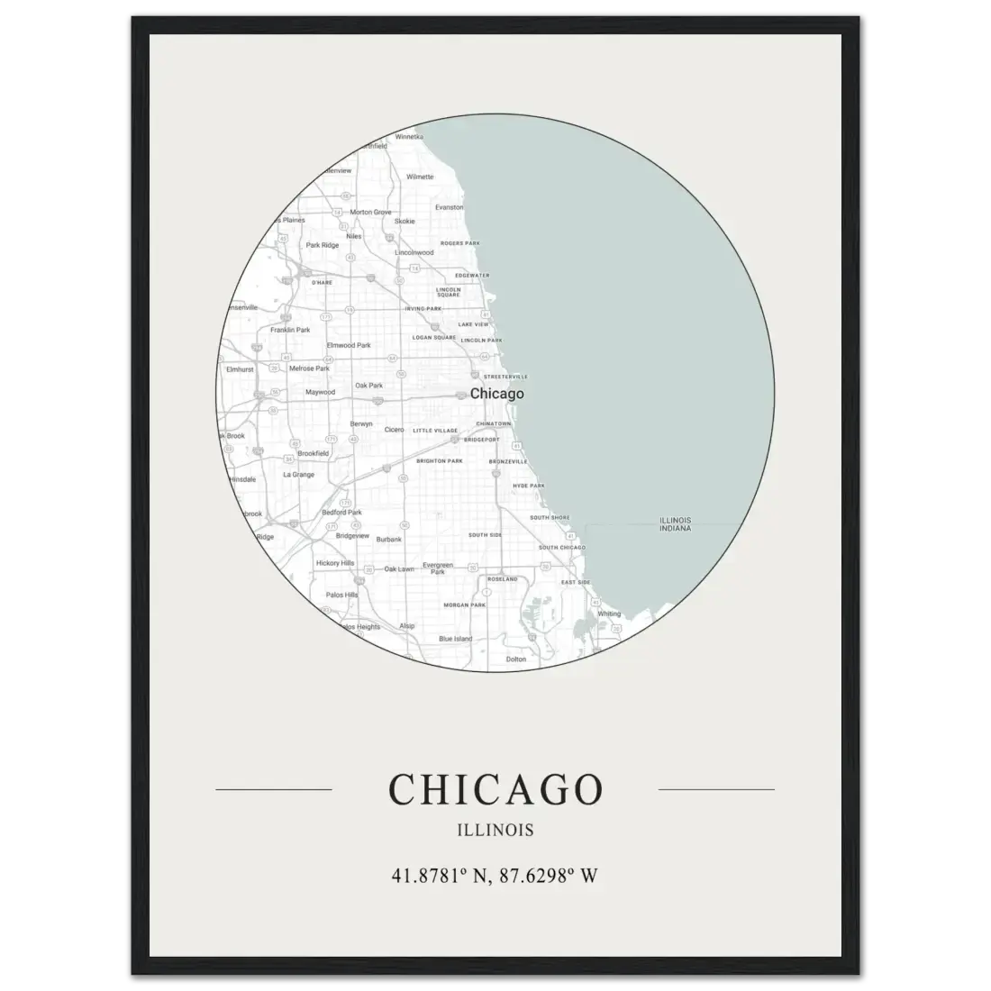 Chicago, Illinois minimalist map poster by Art-O-Rama Shop