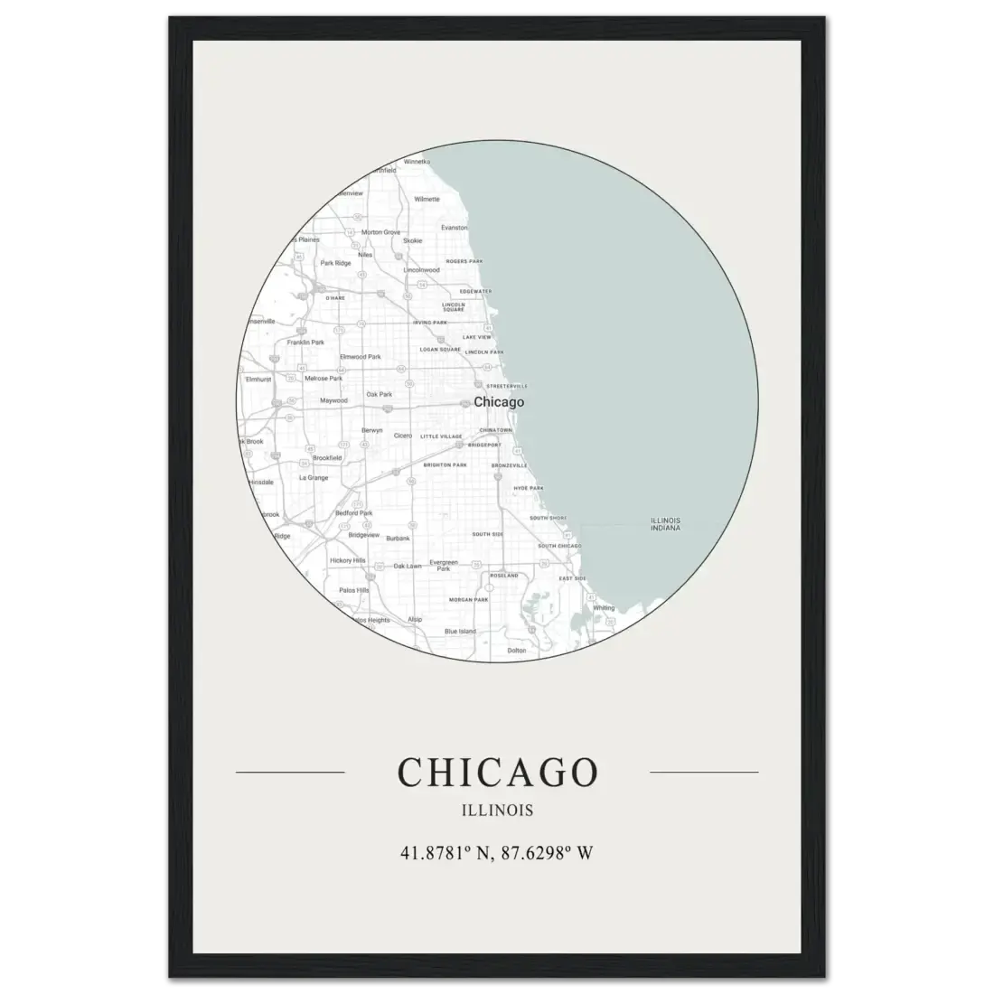 Chicago, Illinois minimalist map poster by Art-O-Rama Shop