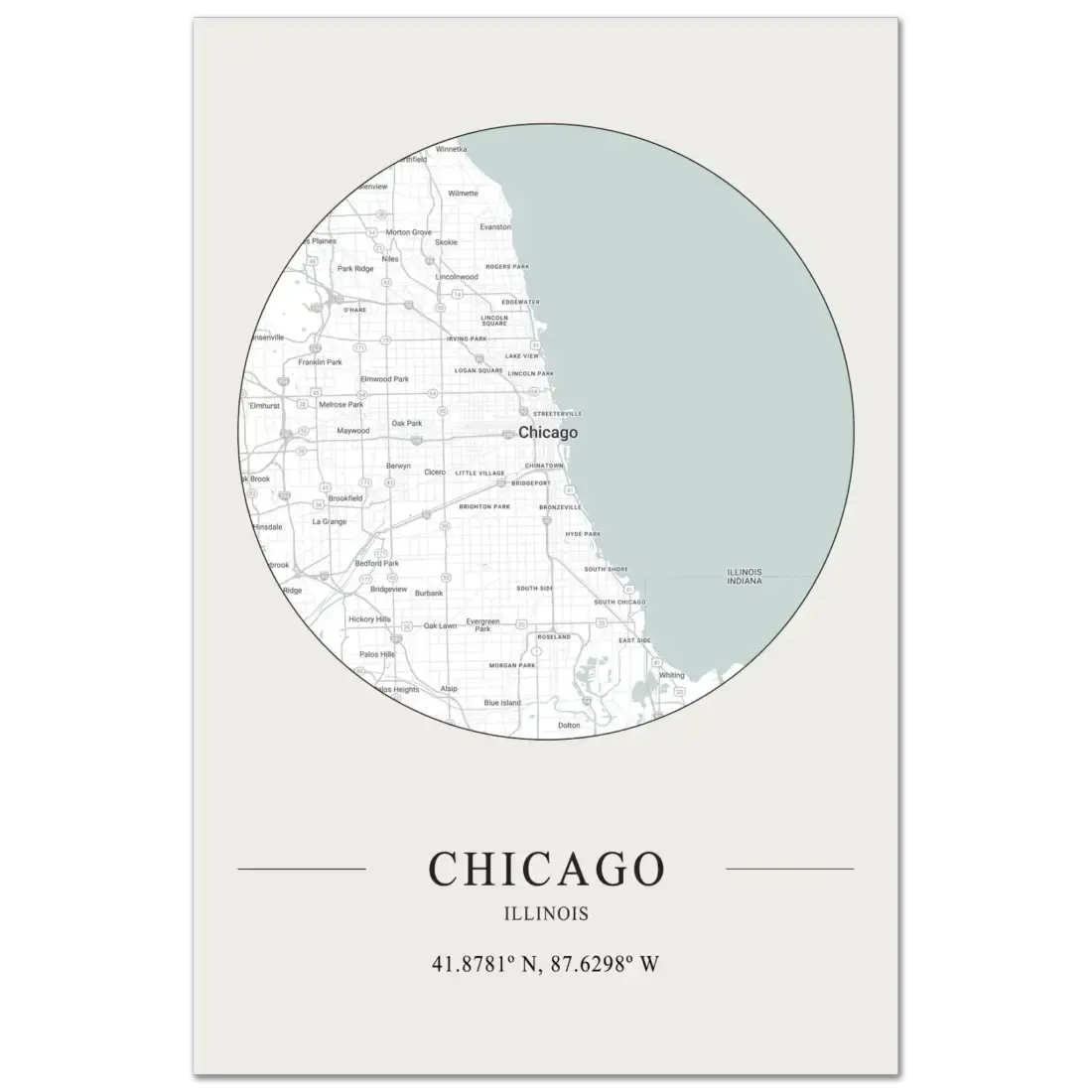 Chicago, Illinois minimalist map poster by Art-O-Rama Shop