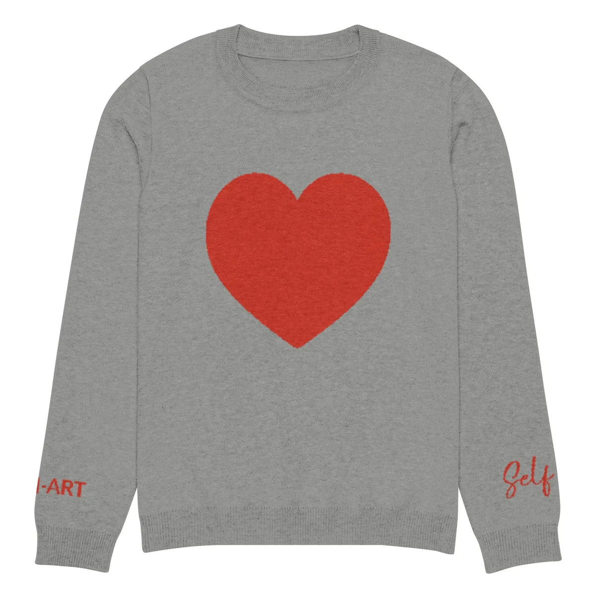 Heart - Knitted crew neck sweater GREY | crew neck knitted sweater by Maiden-Art