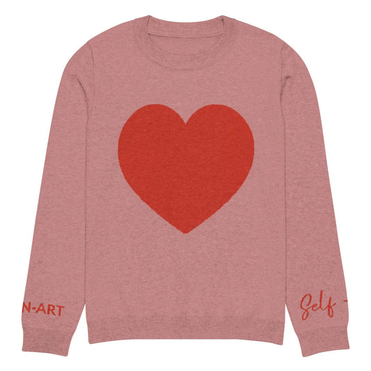Heart Knitted crew neck sweater CORAL by Maiden-Art