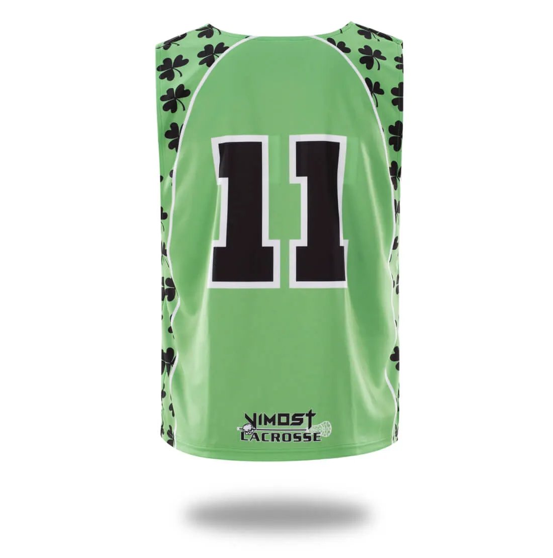 Custom Black Green Clover Lacrosse Pinnies and Shorts by Vimost Sportswear