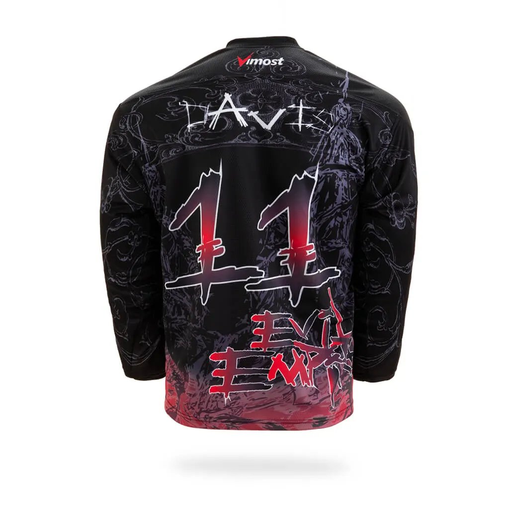 Custom Black Red Warrior Graphic Ice Hockey Jersey by Vimost Sportswear