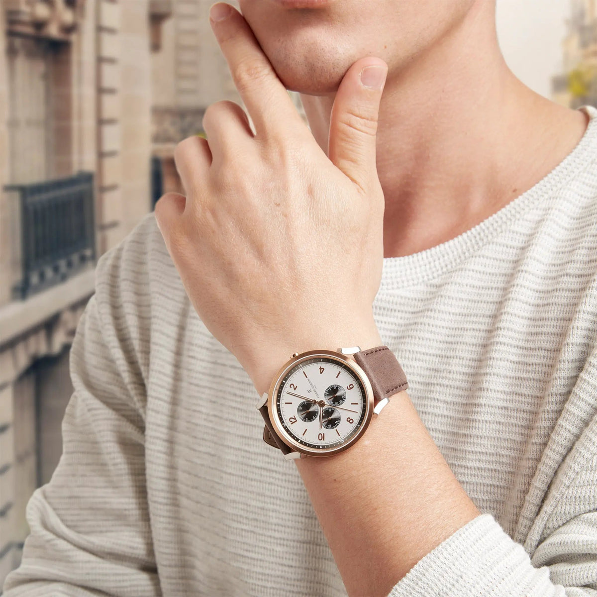 Pierre Cardin Men's Silver & Rose Gold Watch, Brown Leather | Cpi.2022 by PIERRE CARDIN