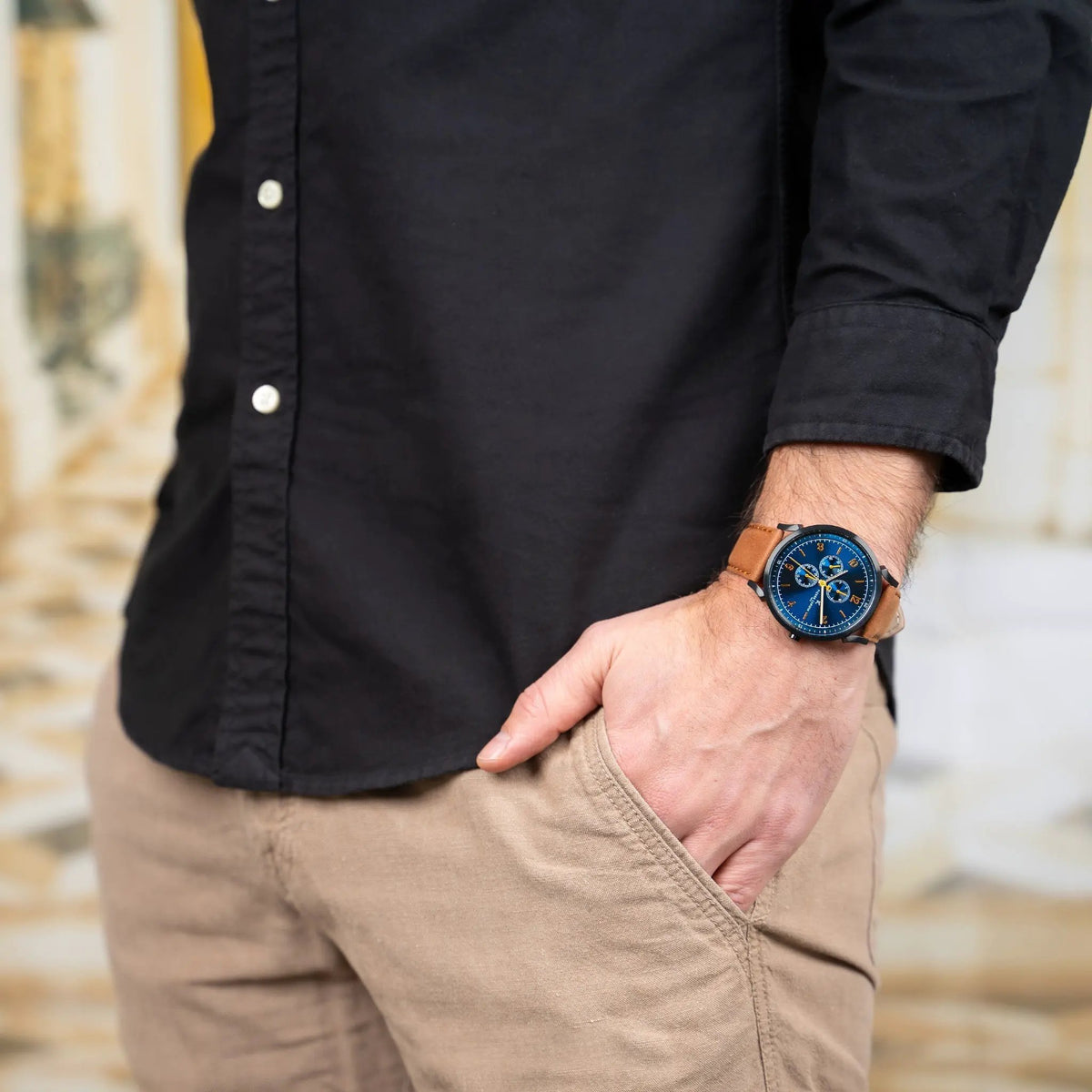 Pierre Cardin Men's Blue Dial Watch, Brown Leather Band | Cpi.2084 by PIERRE CARDIN