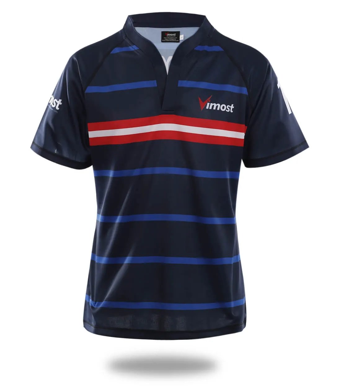Custom Navy Rugby Shirt with Name and Number by Vimost Sportswear