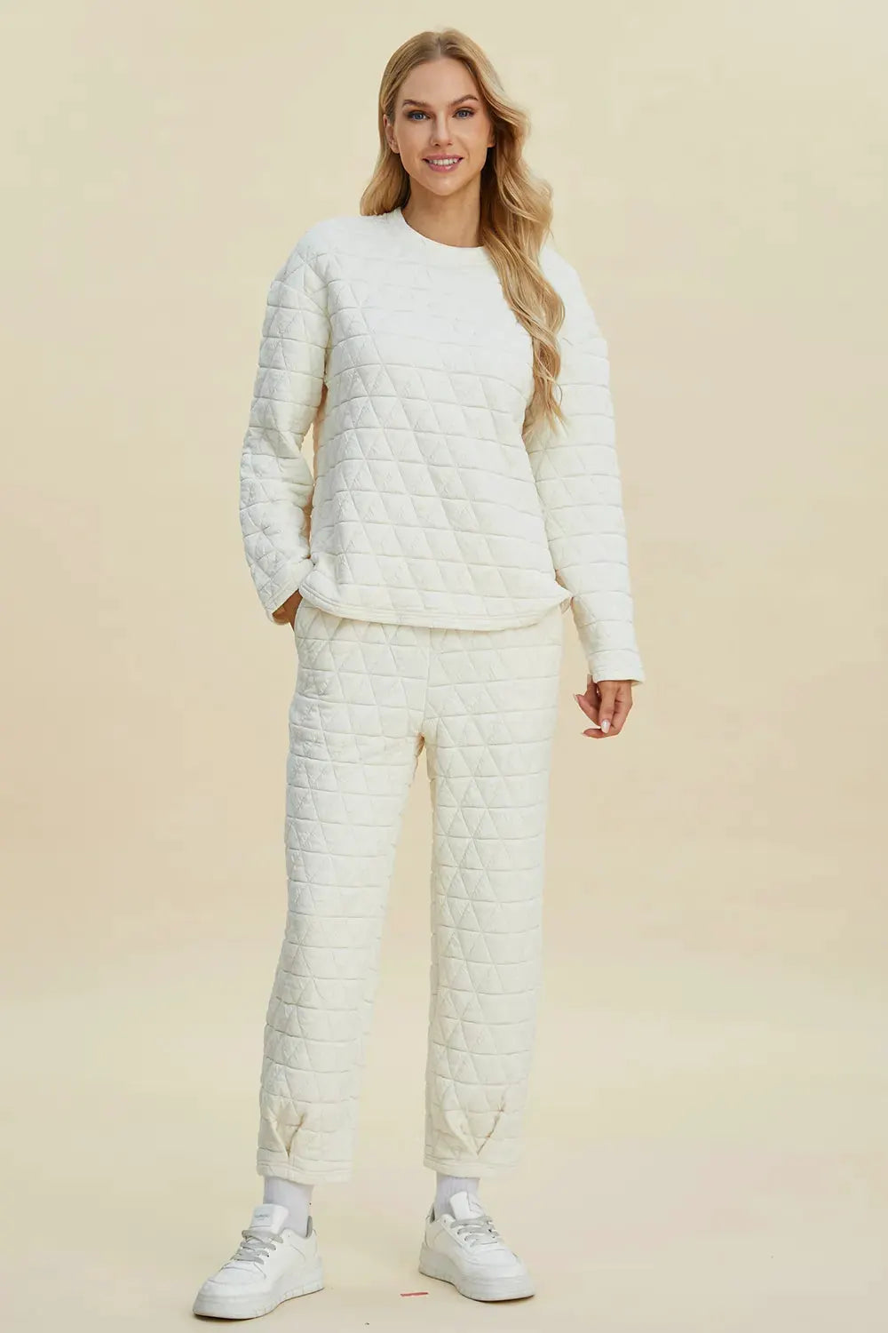 Double Take Full Size Texture Round Neck Long Sleeve Top and Pants Set by Double Take