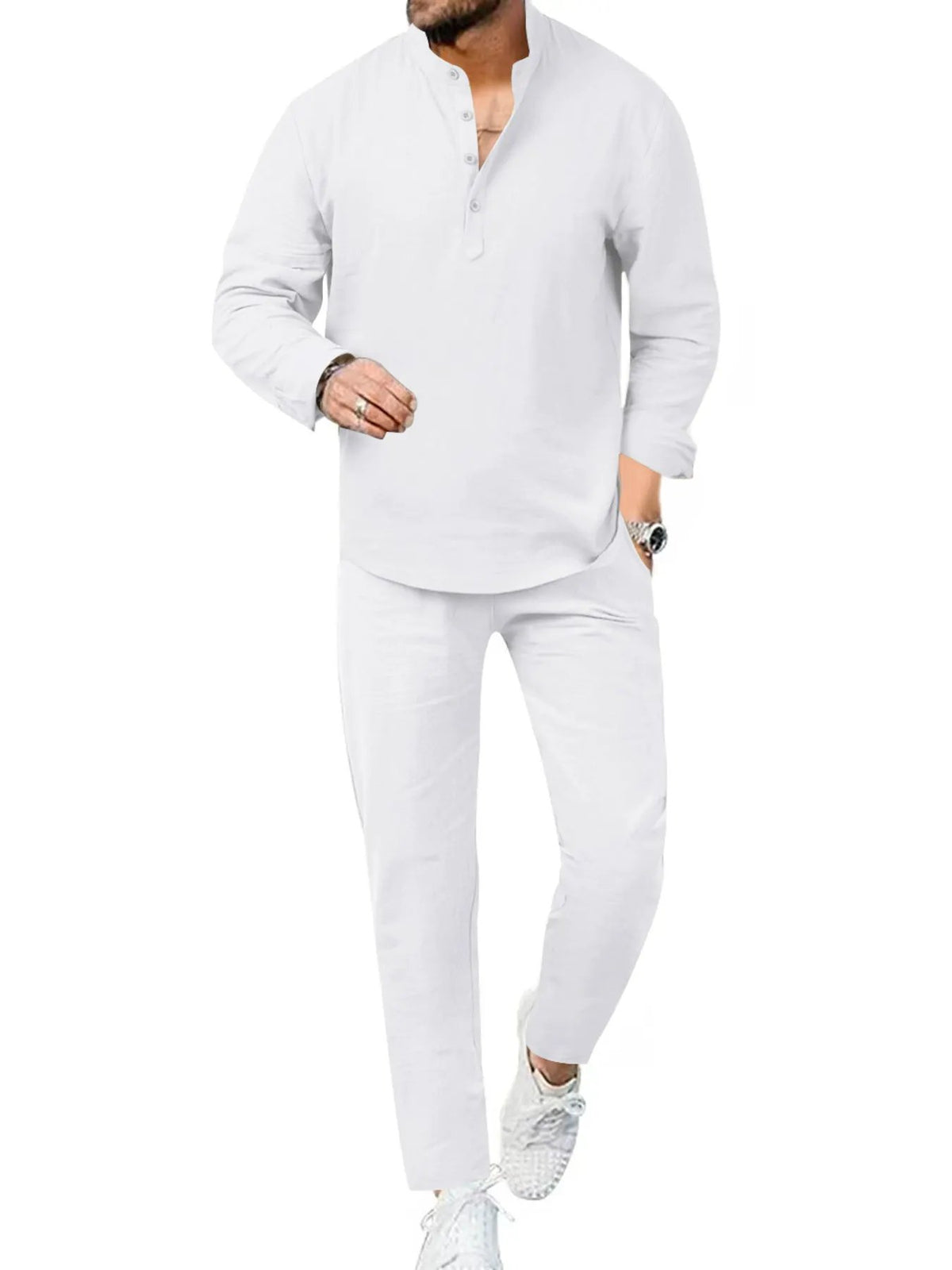 Men's Full Size Casual Long Sleeve Shirt and Pants Set Plus Size by Trendsi