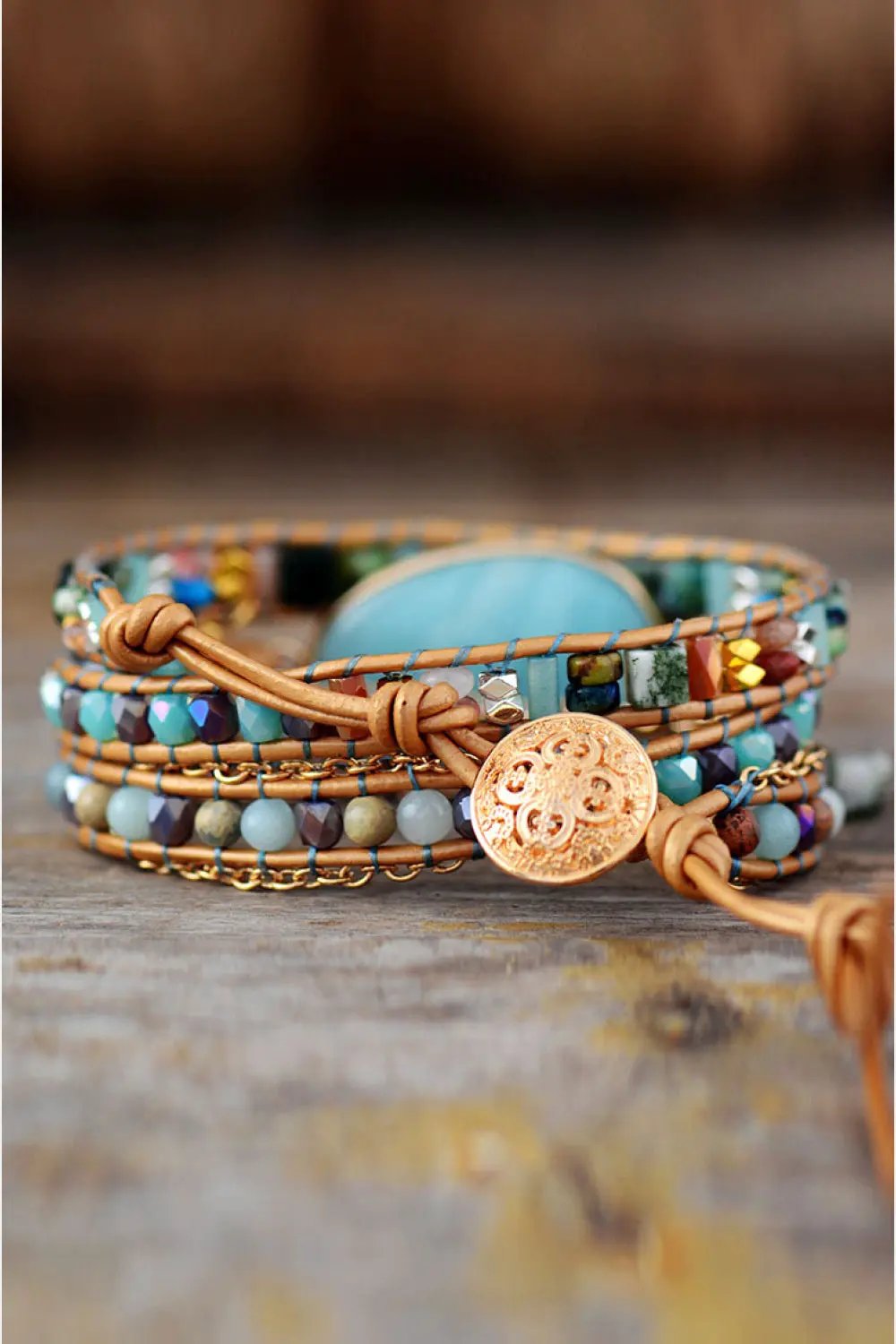 Handmade Natural Stone Beaded Triple Layer Bracelet by Partner Label