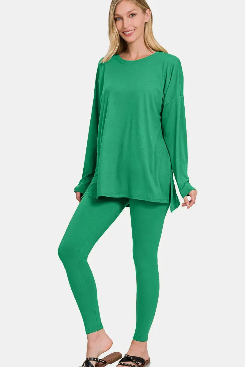 Zenana Full Size Brushed Microfiber Top and Leggings Lounge Set by Zenana