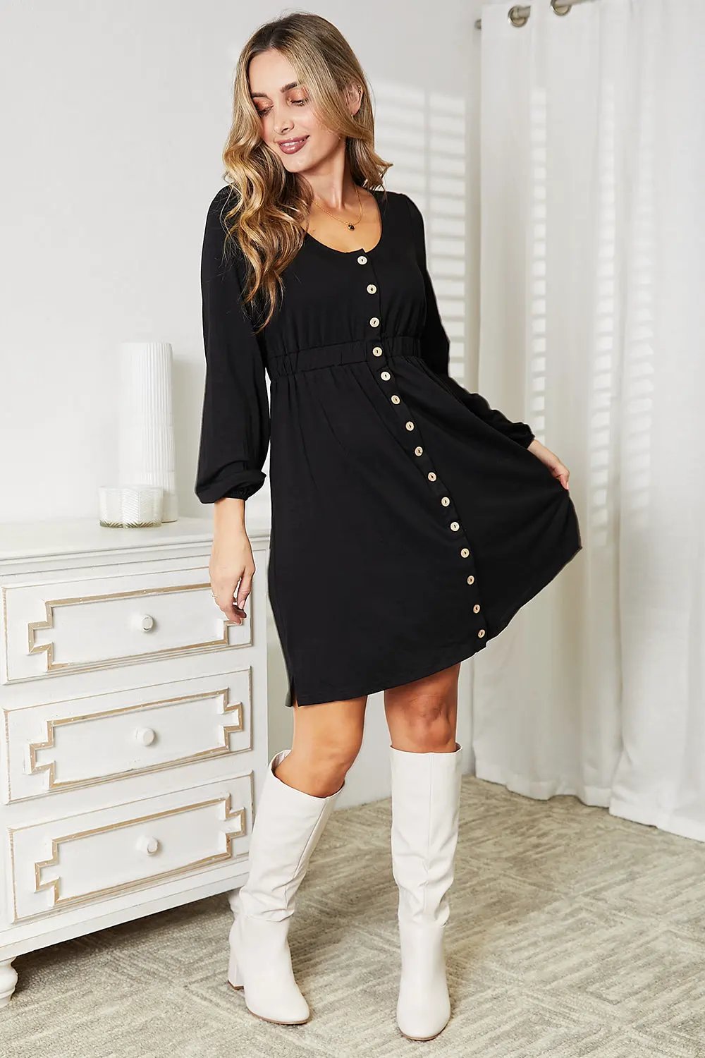 Double Take Scoop Neck Empire Waist Long Sleeve Magic Dress by Double Take