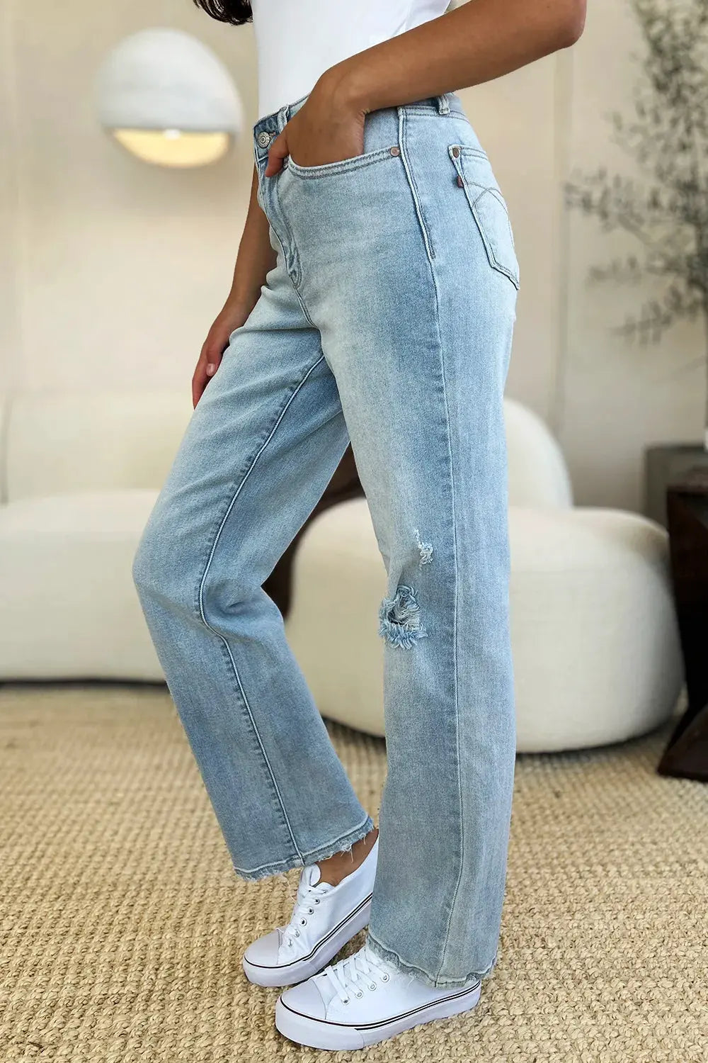 Judy Blue Full Size High Waist Distressed Straight Jeans by Judy Blue