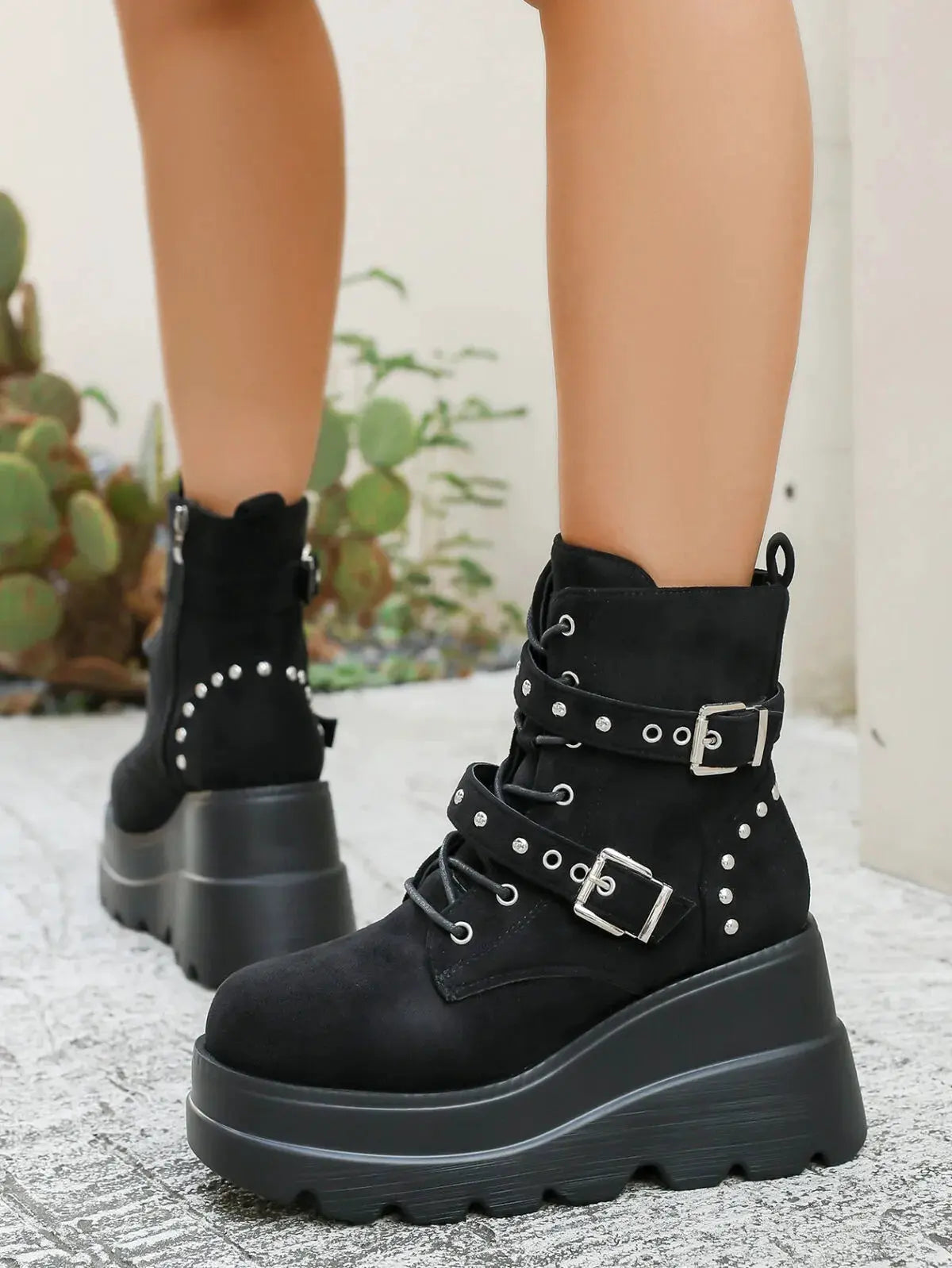Lace Up Platform Wedge Boots by Partner Label