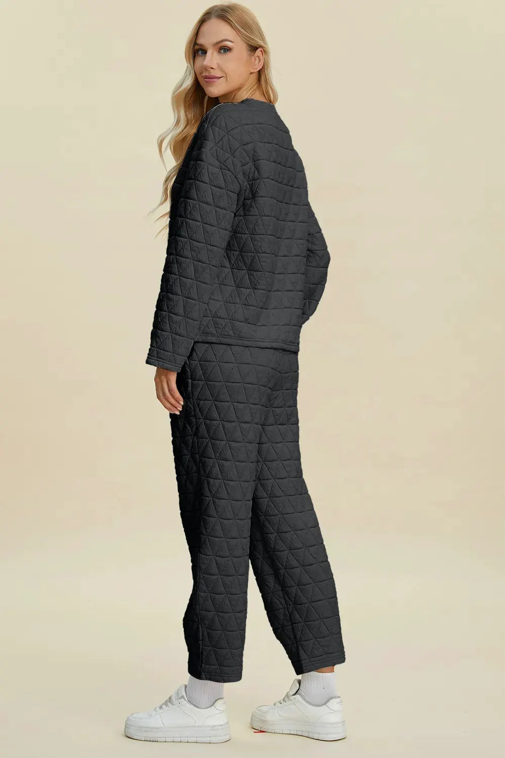 Double Take Full Size Texture Round Neck Long Sleeve Top and Pants Set by Double Take