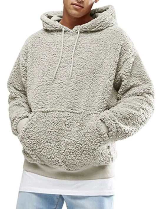 Men's Full Size Drawstring Sherpa Fleece Long Sleeve Hoodie Plus Size by Trendsi