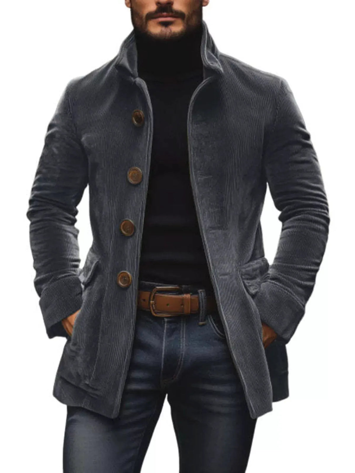 Men's Full Size Vintage Single-Breasted Stand Collar Coat Plus Size by Trendsi
