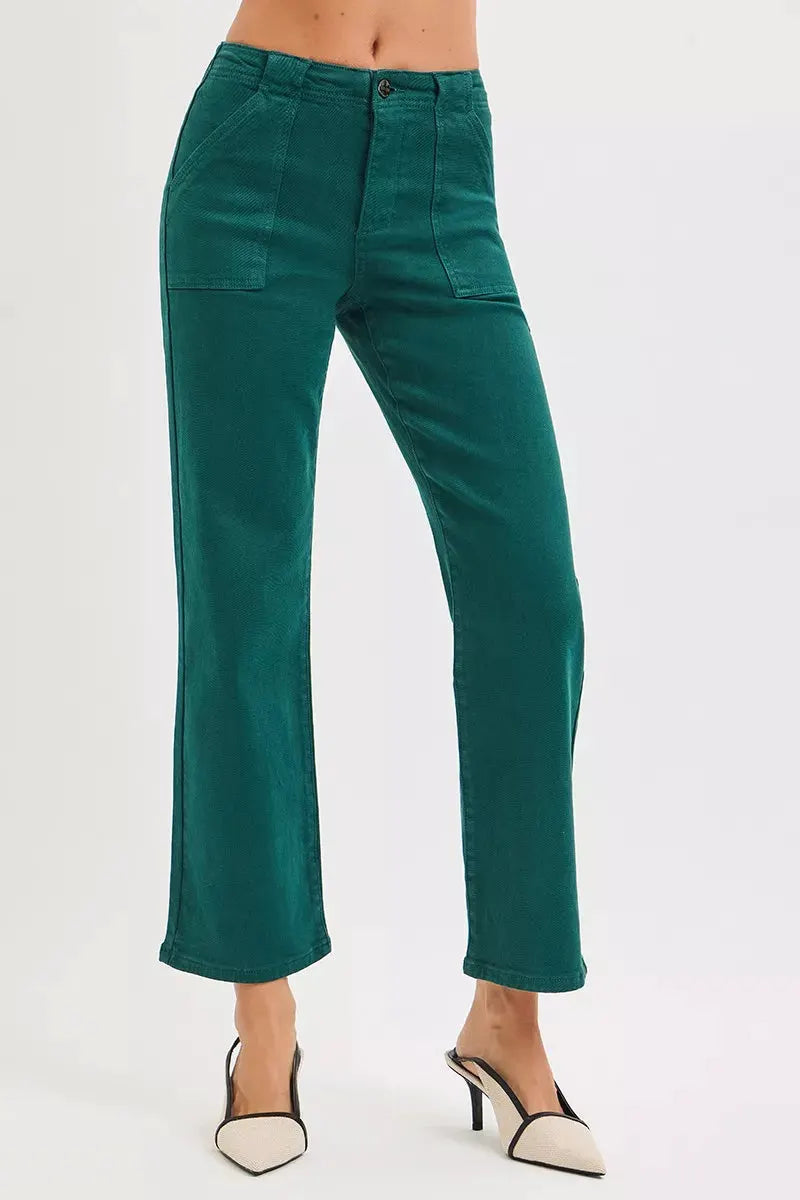 RISEN High Rise Ankle Flare Patch Pocket Jeans by RISEN