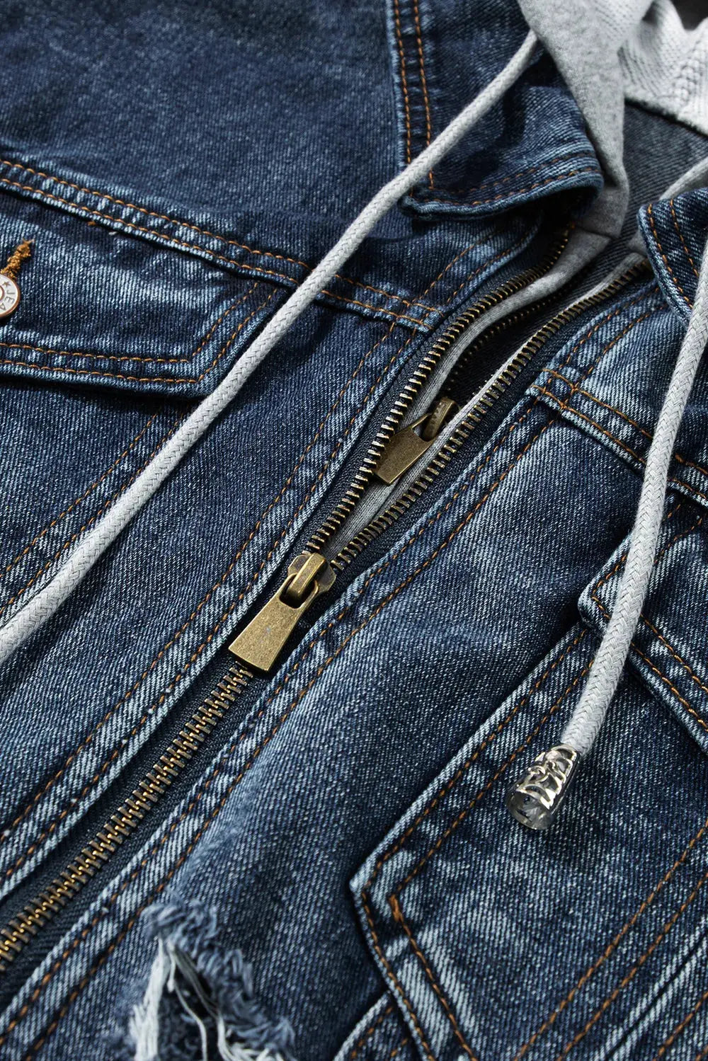 Fake Two-Piece Hooded Zip-Up Denim Jacket by Partner Label