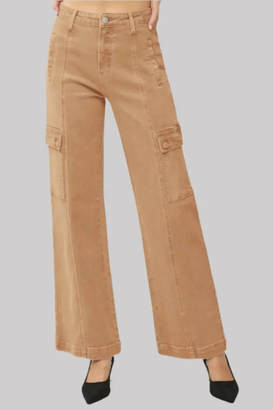 RISEN Full Size High Rise Wide Leg Cargo Jeans by RISEN