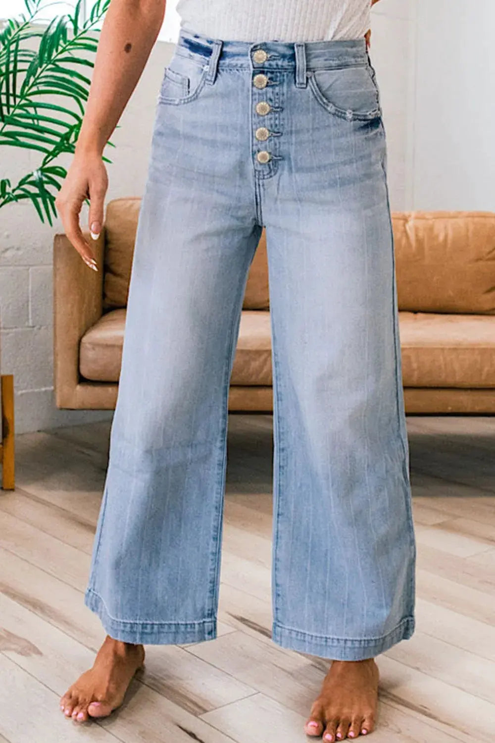 Wide Leg Button Fly Jeans by Partner Label