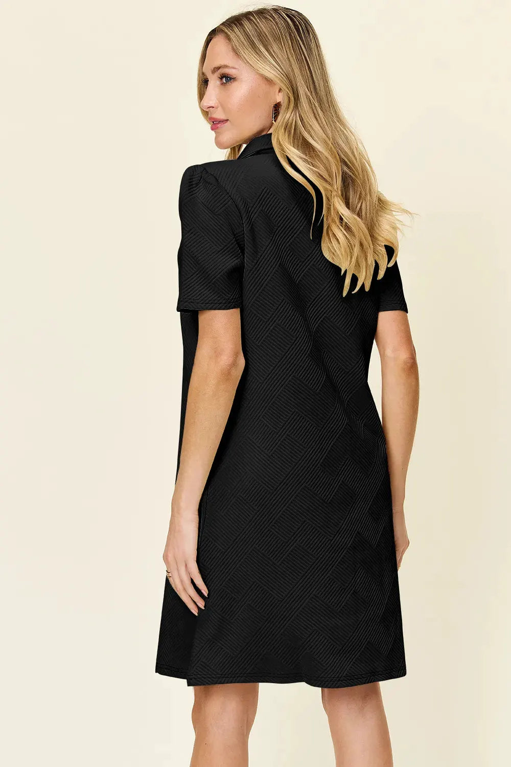 Double Take Full Size Texture Collared Neck Short Sleeve Dress by Double Take
