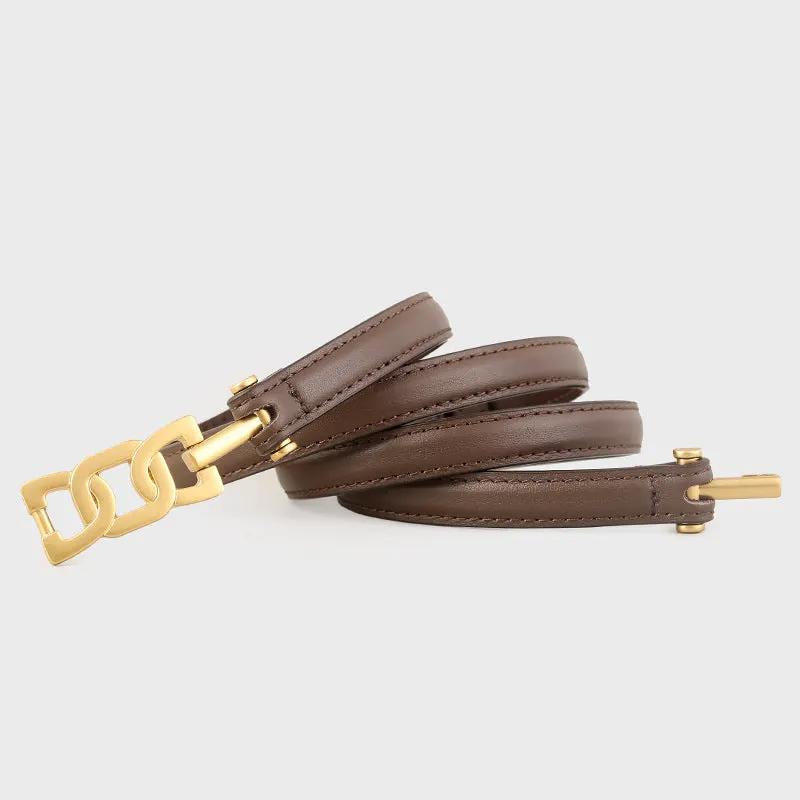 Gold Buckle Skinny Leather Belt by Trendsi