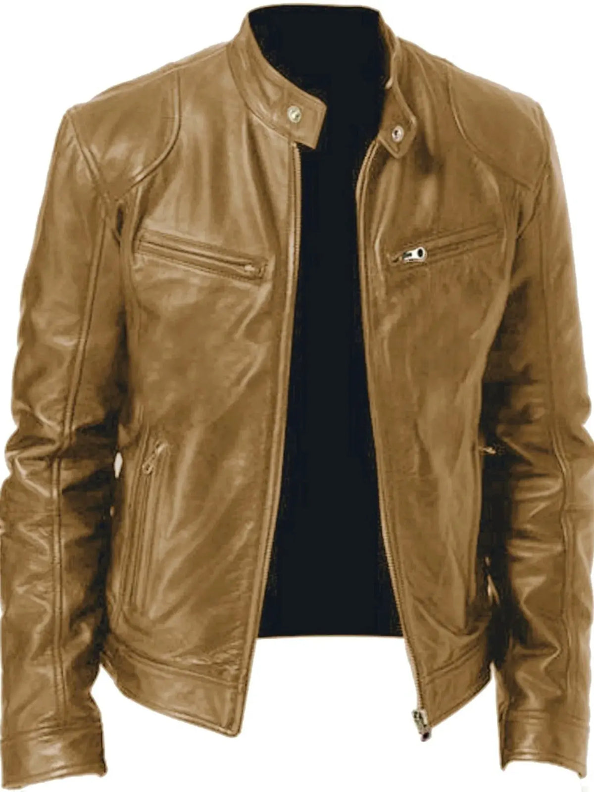 Men's Full Size Leather Biker Jacket with Zipper Pockets Plus Size by Trendsi