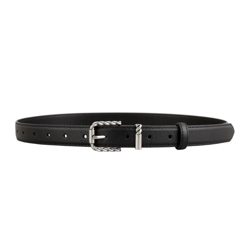 Leather Belt with Twisted Buckle by Trendsi