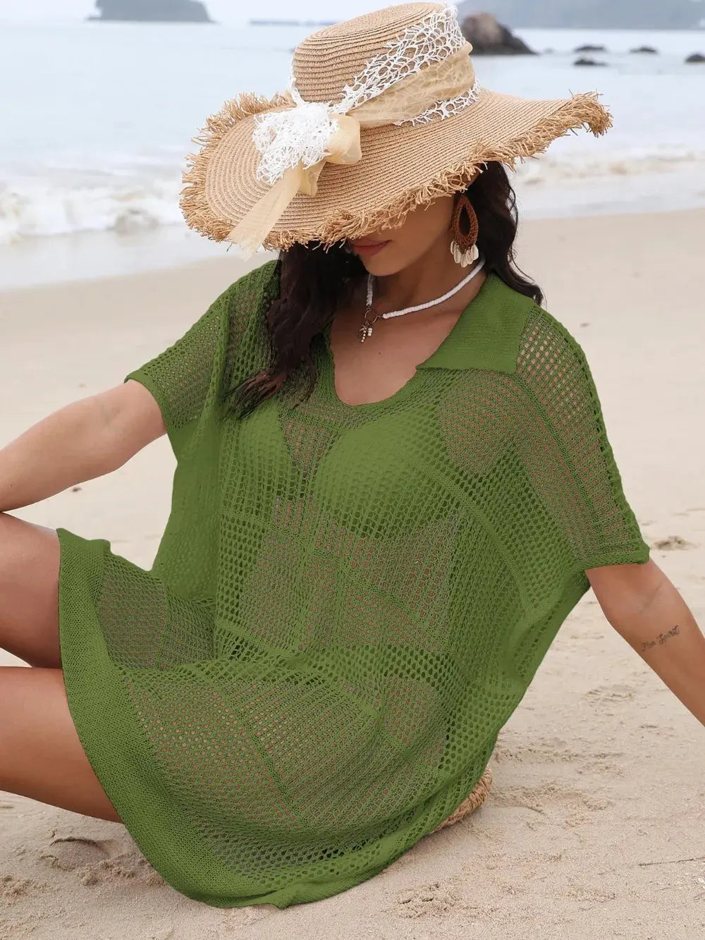 Hollow Out Collared Neck Cover-Up by Partner Labels