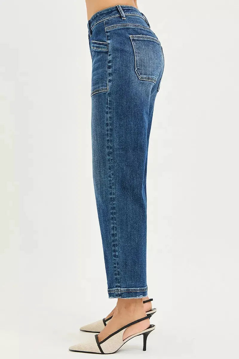 RISEN Slouchy Cropped Baggy Jeans with Front Patch Pocket by RISEN