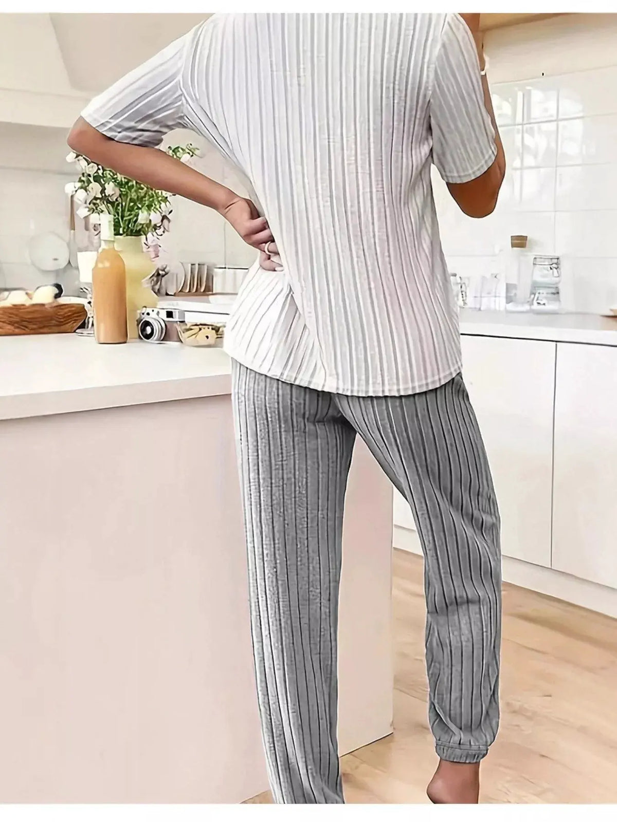 Heart Ribbed Knit Top and Pants Lounge Set by Partner Label