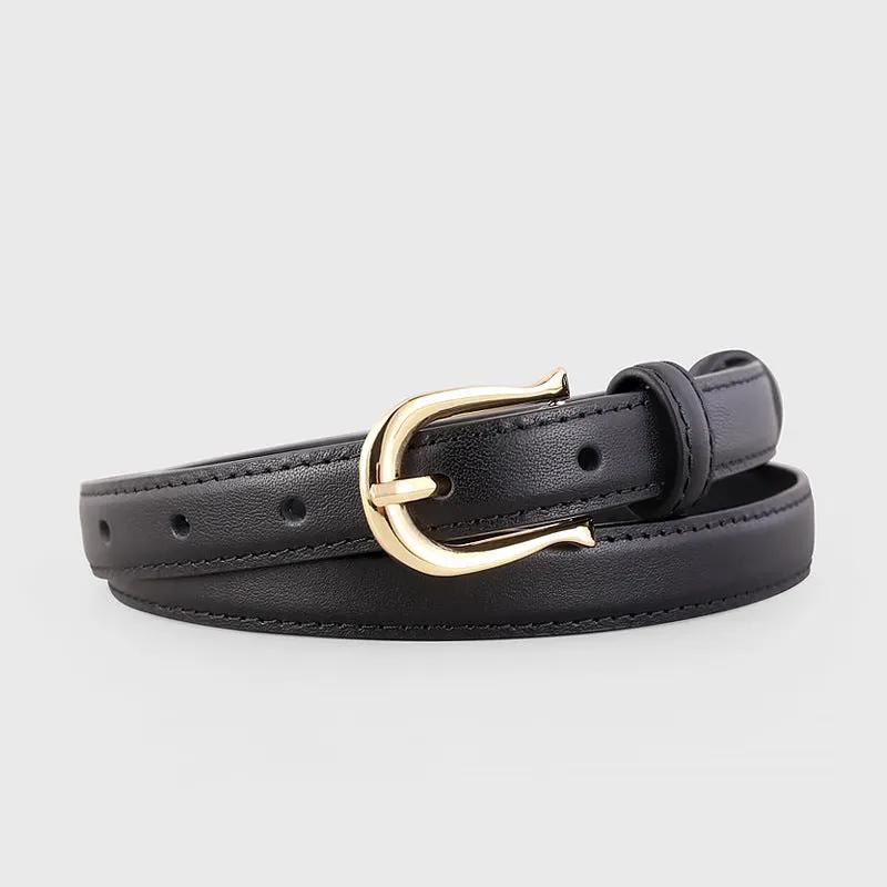 Leather Belt with Golden Buckle by Trendsi