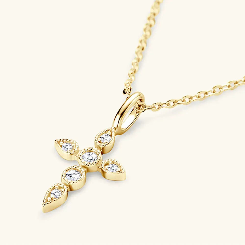 925 Sterling Silver Moissanite Cross Pendant Necklace by Partner Label