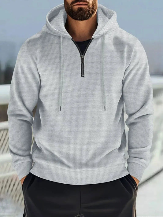 Men's Full Size Quarter Zip Long Sleeve Drawstring Hoodie Plus Size by Partner Label