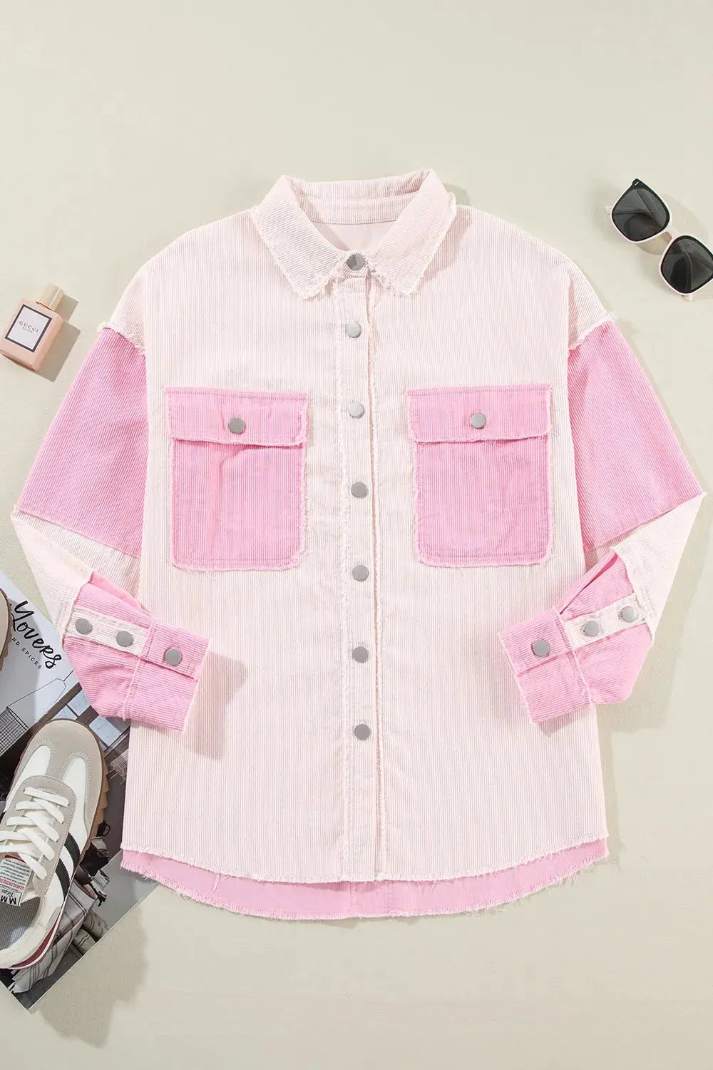 Two-tone Color Exposed Seam Corduroy Shacket by Partner Label