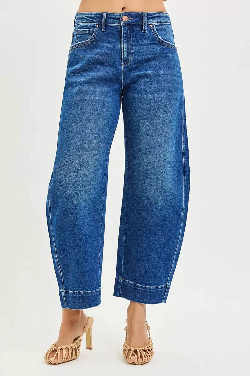 RISEN Mid Rise Crop Barrel Jeans by RISEN