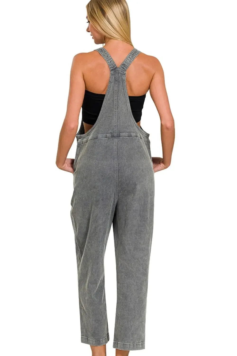 Zenana Washed Knot Strap Relaxed Fit Overalls by Zenana