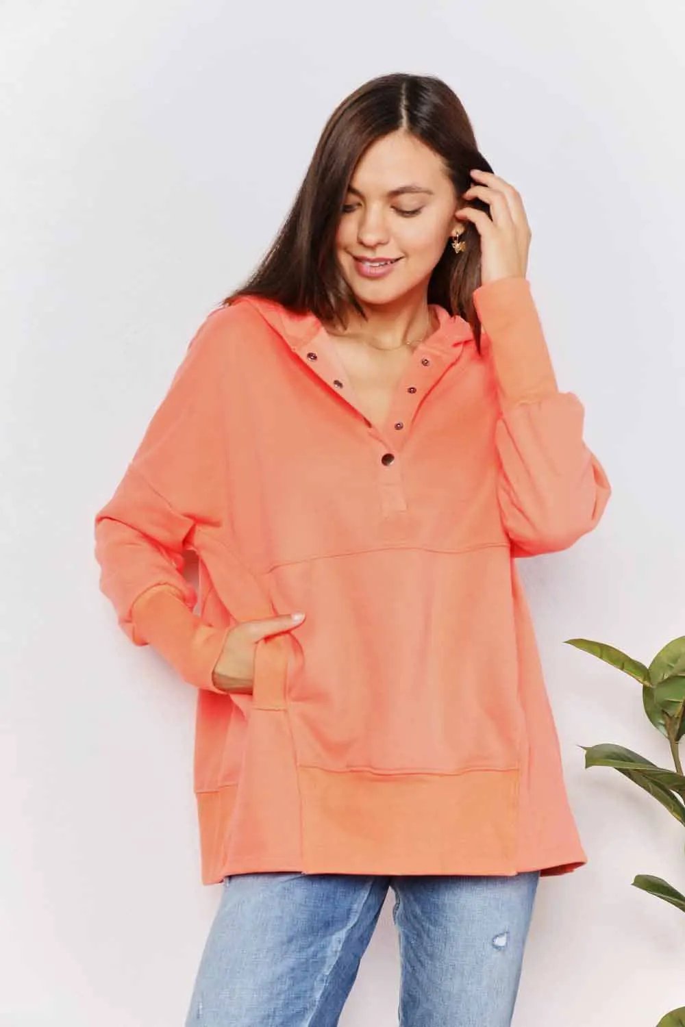 Double Take Quarter-Snap Dropped Shoulder Hoodie by Double Take