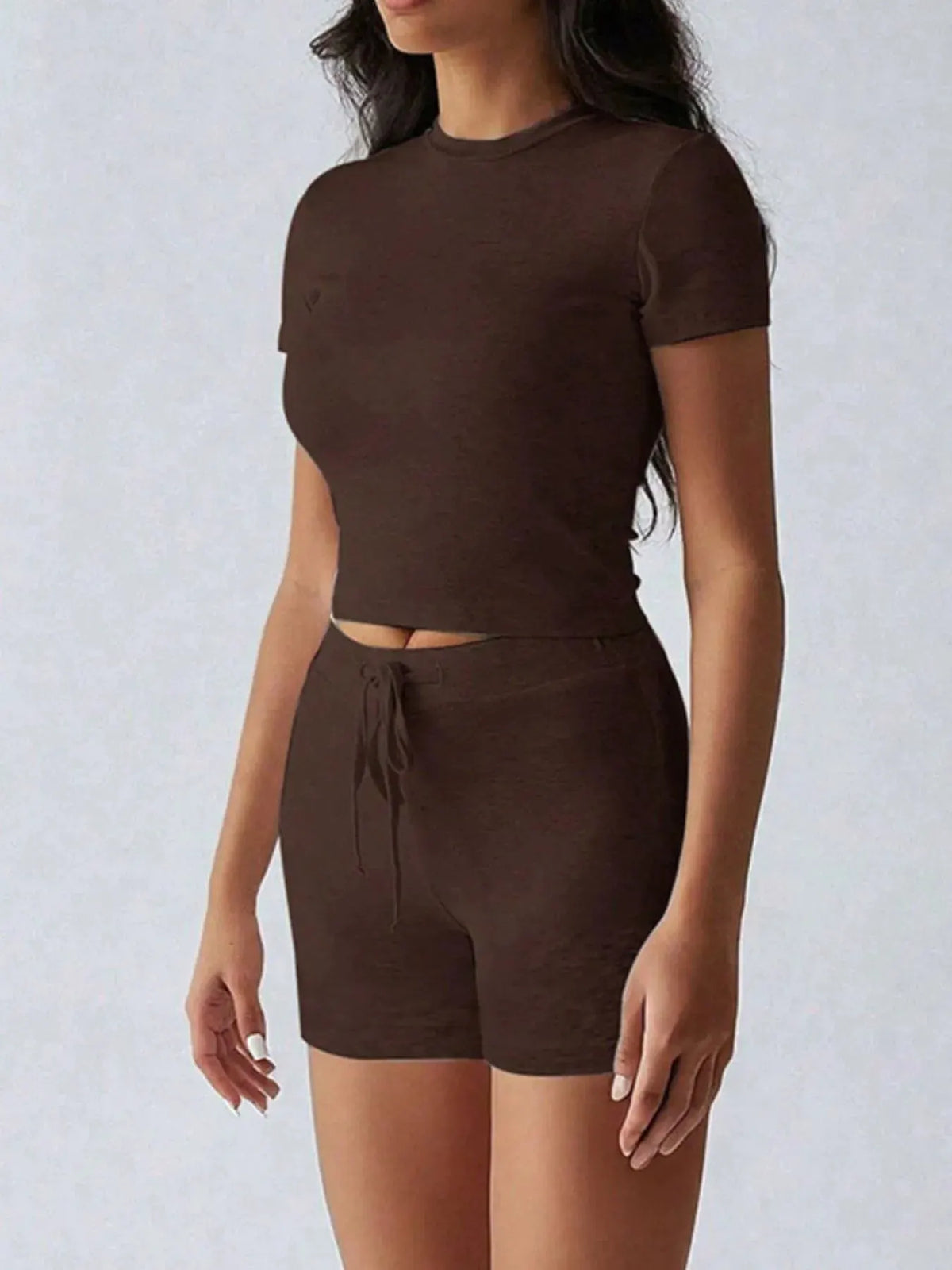 Round Neck Short Sleeve Top and Shorts Set by Partner Label