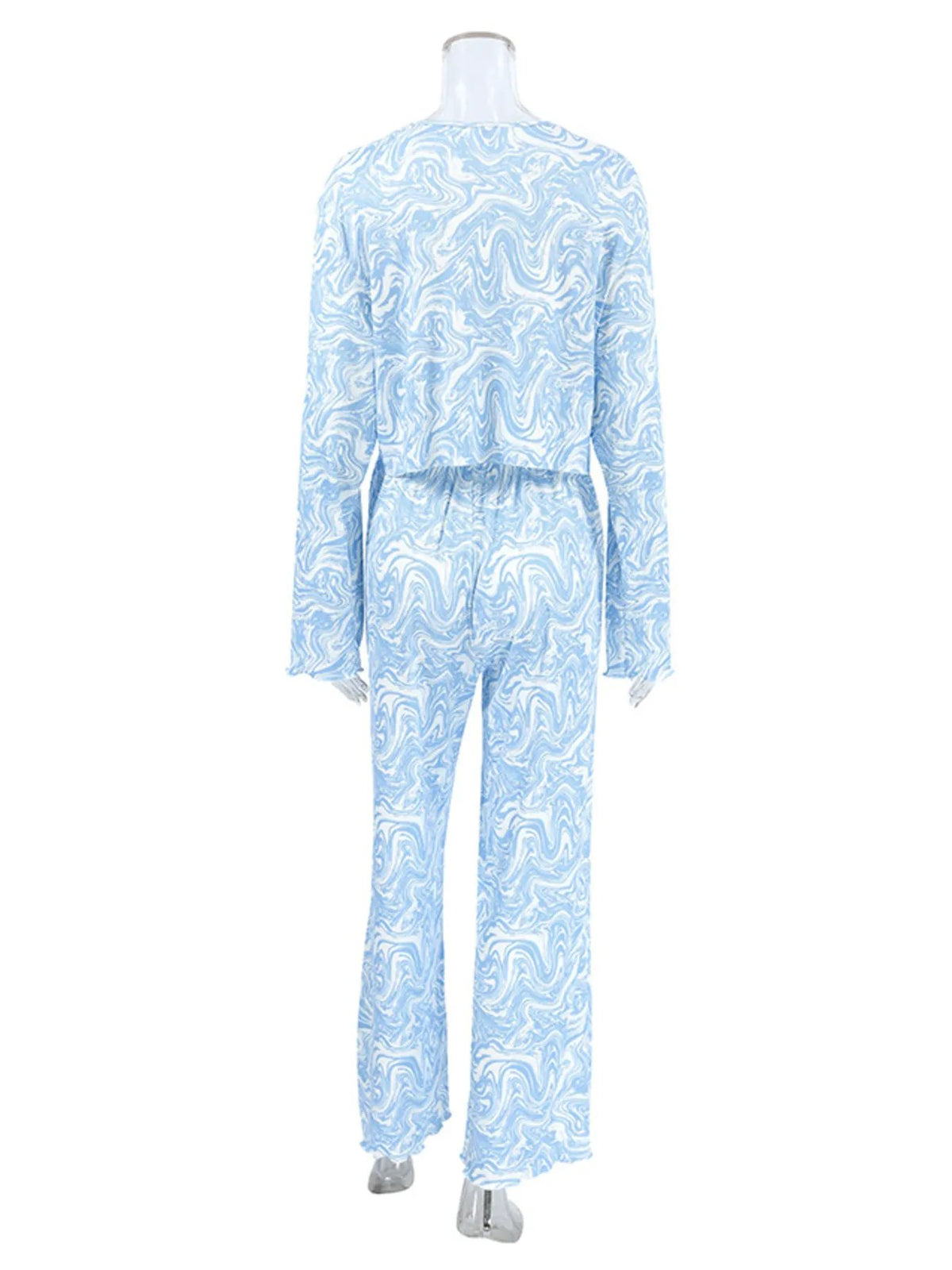 Tie Front Long Sleeve Top and Pants Lounge Set by Partner Label
